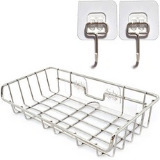 免鑽孔不鏽鋼菜瓜布架 瀝水架 + 黏貼掛鉤 2入組, 混色, 1套