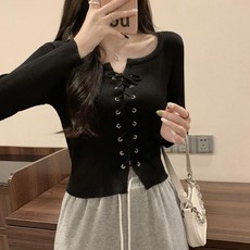 Goodif 女款方領馬甲綁帶短版針織衫