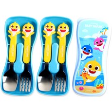 aizoum 幼兒用鯊魚寶寶立體湯匙 2入+叉子 2入+盒子 2入組, 湯匙 2p + 叉子 2p + 盒子 2p, 混色