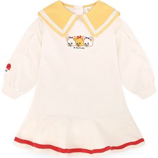 milk mile 童款學院風小熊印花翻領素色連身裙