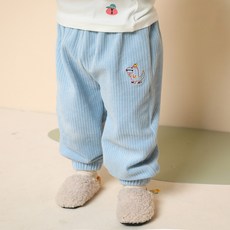 milk mile 童款柔色可愛恐龍刺繡燈芯絨羅紋慢跑長褲