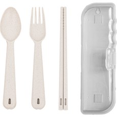 EASY&FREE 便攜式湯匙叉子筷子組, 奶油色, 叉子 + 湯匙 + 筷子 + 餐具盒