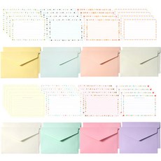 圓角邊緣信紙 8款 x 4張 + 信封 8款 x 2張 套組, 混合色, 1套