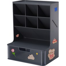 투코비 다용도 수납정리함 심플 데스크 오거나이저 서랍형 멀티꽂이 + DIY 데코스티커 세트, 다크그레이 투명(멀티꽂이), 1세트