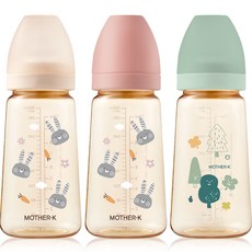 마더케이 베이직 PPSU 젖병 트리플 세트(무꼭지), 토끼크림 + 토끼블라썸 + 포레스트민트, 280ml, 1세트