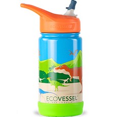 에코베슬 아동용 프로스트 스텐 손잡이 빨대 물병, 다이노소어