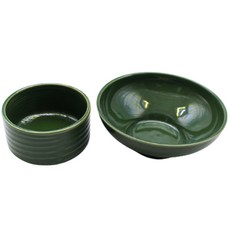 Dalsogang甜味陶瓷飯碗湯碗空碗組, 深綠色, 飯碗+湯碗