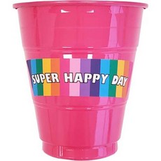 Marcus Store 彩色塑膠生日派對杯 亮粉色 20入 + Super Happy Day 貼紙 20入 套組, 1套