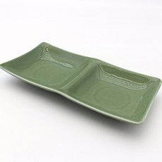 Dalsogeum 國產陶瓷2格小菜分格盤, 綠色, 1個