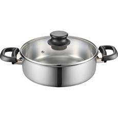 PNPOONGNYUN IH爐適用附蓋不鏽鋼雙耳湯鍋, 黑色+銀色, 22cm, 1組