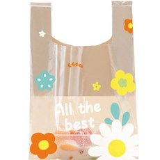 Maket Gamseong 不透明外帶提把塑膠袋 小號 透明花朵, 50個, 1個