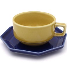 月鹽 撞色咖啡杯組, 檸檬色 + 藍色, 1套