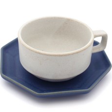 月鹽 撞色咖啡杯組, 奶油色 + 藍色, 1套