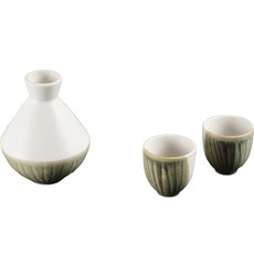 月鹽 半德利清酒壺情侶組 橄欖, 酒瓶 + 酒杯 2入, 1套