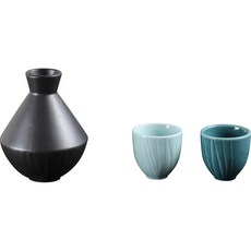 月鹽 半桶裝 情侶組 天空藍, 酒瓶+酒杯2p, 1組