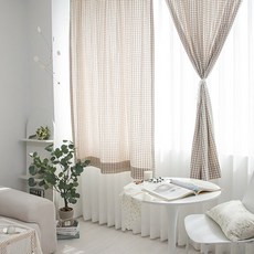 Maison Textile 復古格紋水洗棉門簾 穿桿式, 米色