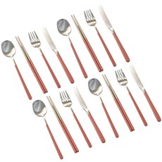 DALPAENGI LIVING Cuisine de Maman 純粹餐具4人全套組, 粉紅色, 湯匙 4p + 筷子 4p + 叉子 4p + 餐刀 4p