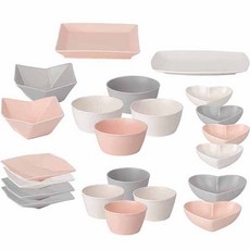 強化陶瓷4人份餐具組 22件組, 粉紅色, 象牙白, 灰色, 飯碗 4入 + 湯碗 4入 + 大方盤 + 長方盤 + 八角盤 8入 + 大愛心小菜碟 2入 + 小愛心小菜碟 4入 + 中八角碗 2入