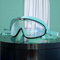 Elsso 男女通用護目鏡式耳塞一體成型潛水泳鏡, 綠黑色, 1個