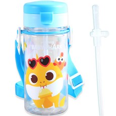 aizoum 鯊魚寶寶防漏吸管水壺+替換吸管組, 混色, 350ml, 1組