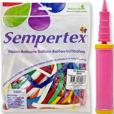 Sempertex Joy Party 魔術氣球 260S 一般混合 50入 + 手動打氣筒組合, 隨機出貨(氣球), 粉紅色(手動打氣筒), 1套