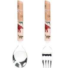 LiLFANT 兒童國家地理旋轉益智拼圖不鏽鋼湯匙叉子組 恐龍, 湯匙 + 叉子, 混合顏色