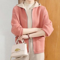 ATTERLIC 女款可拆卸連帽縫線拉鍊針織開襟衫 02829