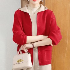 ATTERLIC 女款可拆卸連帽縫線拉鍊針織開襟衫 02829