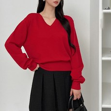 Tteugaejin 女性用柔軟寬鬆版型簡約基本款Lida剪裁V領針織衫