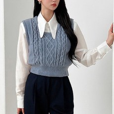 뜨개진 여성용 피셔 꽈배기 U넥 니트 투게스 조끼