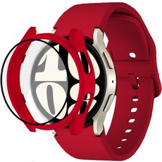 LuA lovel Galaxy Watch 螢幕保護鋼化玻璃膜全覆蓋保護殼 + 矽膠錶帶套組, 紅色, 1個