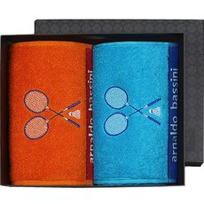 arnaldo bassini 羽球運動毛巾 20 x 100 cm 2入 + 黑色收納盒 + 提袋組, 隨機出貨, 1套