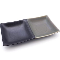 Dalsogeum 國產陶瓷2格餐盤 大款2格小菜分格盤, 深黑色, 1個