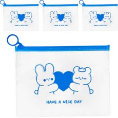 Dona與朋友們 PVC滑蓋透明掛環拉鍊袋 20 x 15 cm, 5個, 美好一天 藍色