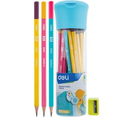 델리 트리플러스 그립 연필 HB 30자루+연필깎이+원통 펜슬케이스, 혼합색상, 1세트