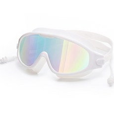 Elsso 成人用鏡面泳鏡型防霧耳塞一體式泳鏡, 白色