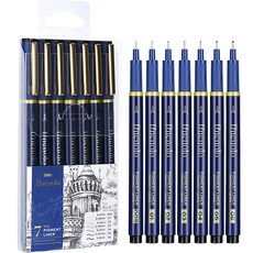 deLi 得力 Finolo 顏料代針筆 0.05mm + 0.1mm + 0.2mm + 0.3mm + 0.4mm + 0.5mm + 0.6mm 套裝 EQ909, 黑色, 1套