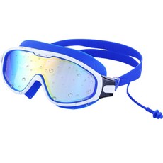 Elsso 成人用鏡面泳鏡型防霧耳塞一體式泳鏡 + 收納盒, 藍色