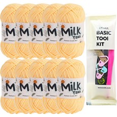 니뜨 밀크얀 뜨개실 50g x 10p + 뜨개 기본도구 세트, 23 연노랑