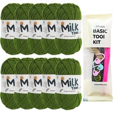 니뜨 밀크얀 뜨개실 50g x 10p + 뜨개 기본도구 세트, 14 잔디그린