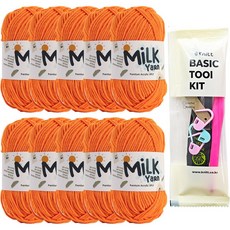 니뜨 밀크얀 뜨개실 50g x 10p + 뜨개 기본도구 세트, 64 만다린