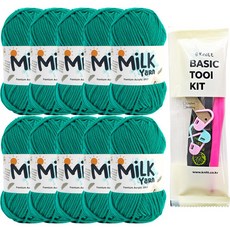 니뜨 밀크얀 뜨개실 50g x 10p + 뜨개 기본도구 세트, 89 청록그린