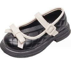 BEBEMARU 女童蝴蝶結菱格紋皮鞋 9635