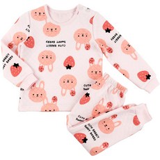 Maykids 女童款粉色草莓兔保暖長袖家居套裝