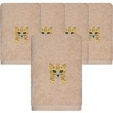 Songwol 松月 貓咪朋友 洗臉毛巾 SN 130g 30支精梳棉, 5個, 米色