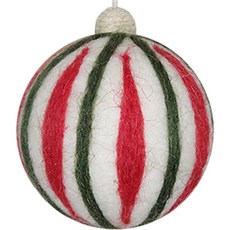 聖誕羊毛氈球 A 直條紋, 紅色 + 綠色, 8cm