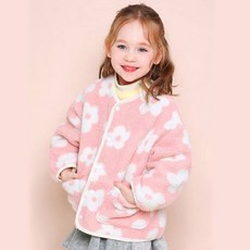 JELISPOON 女童款花朵無領刷毛開襟外套