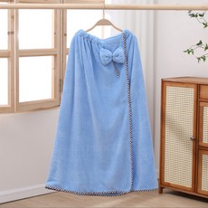 Sonio 簡約蝴蝶結抹胸浴袍 + 髮帽套組, 04 天空藍, 1套