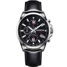 SCORPION WATCHES 男士計時碼錶皮革手錶 SP3311L-BK 44mm