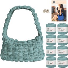 yarna 구름백 애니코튼 뜨개실 8p + 핀 자석 단추 M + 동영상 QR 인쇄도안 DIY 패키지, 1개, 25빈티지민트